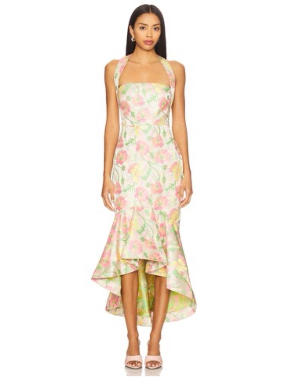 Lovers and Friends Ivy Halter Hi-Low Maxi Dress in Pink And Green Multi Small